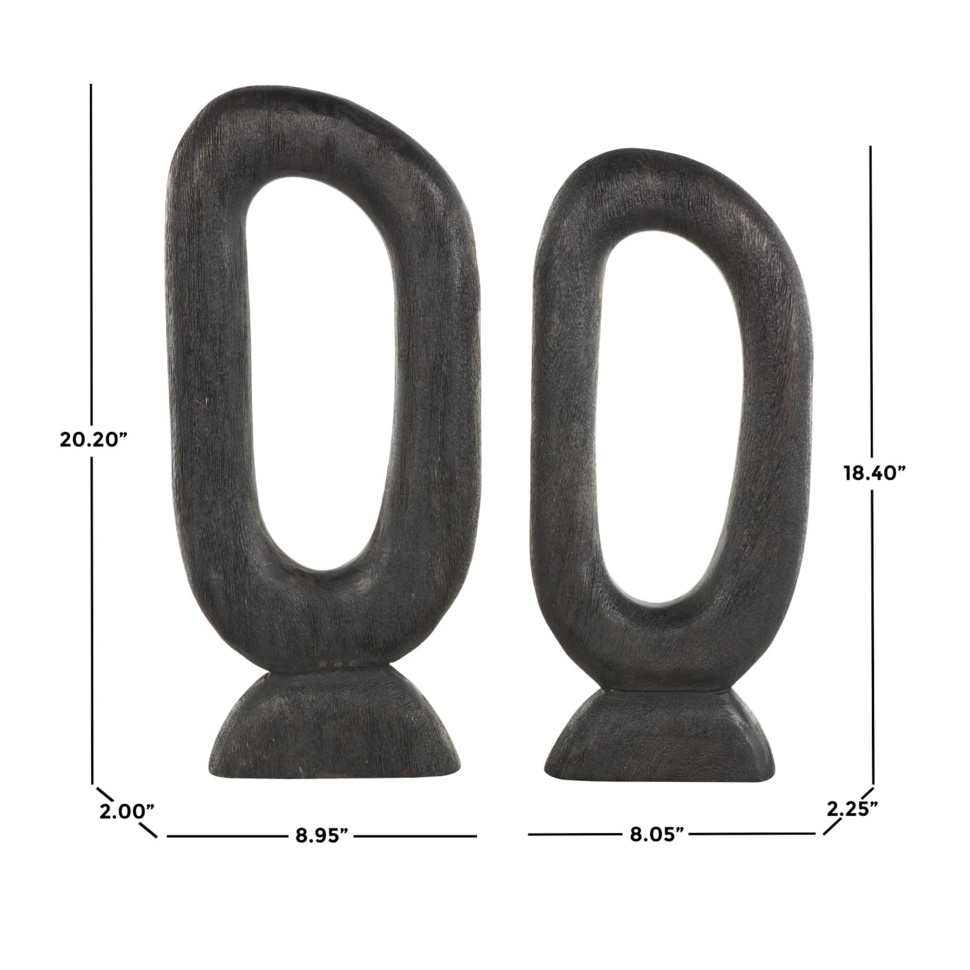 Black Mango Wood Abstract Oval Sculpture Set